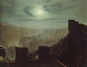 Atkinson Grimshaw Full Moon Behind Cirrus Cloud From the Roundhay Park Castle Battlements oil